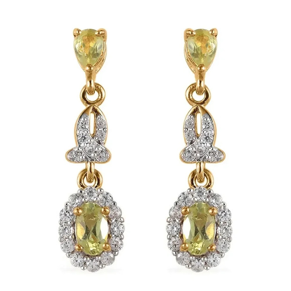 *RARE* Natural Chrysoberyl and White Zircon Dangle Earrings. - Picture 1 of 5